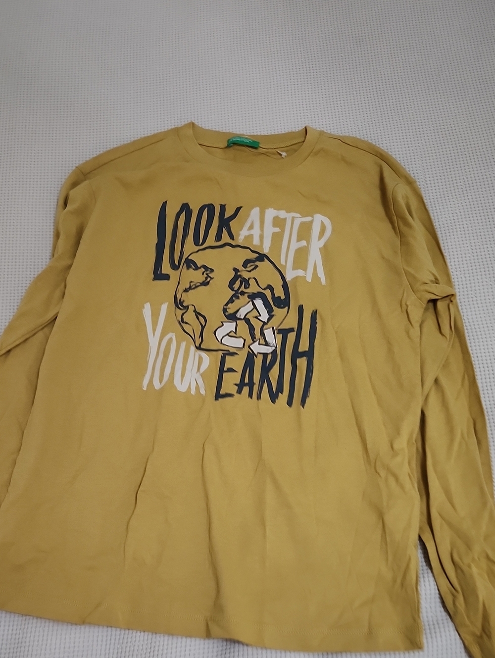 United Colors Of Benetton Mustard Yellow Long Sleeve Tee with Earth Graphic